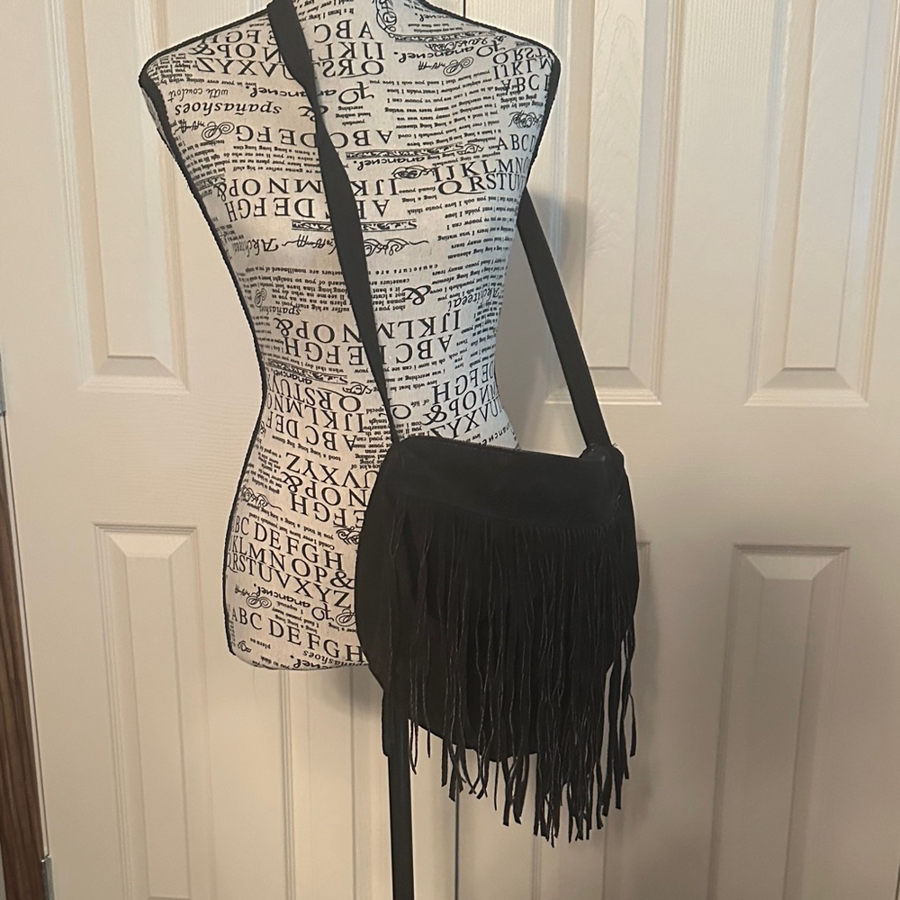 Black Suede Fringe Crossbody Bag